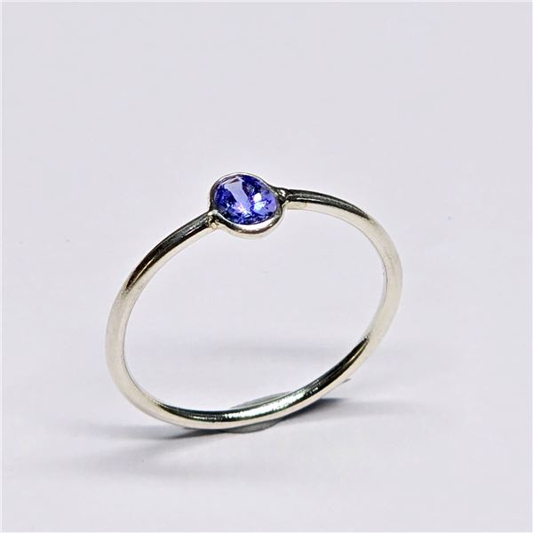 SILVER TANZANITE(0.45CT) RHODIUM PLATED RING (~SIZE 7) (~WEIGHT 1.06G)