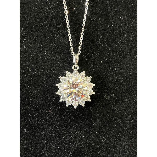925S 5.0 CARAT MOISSANITE SUNFLOWER NECKLACE, MOUNTED IN 925 STERLING SILVER WITH WHITE