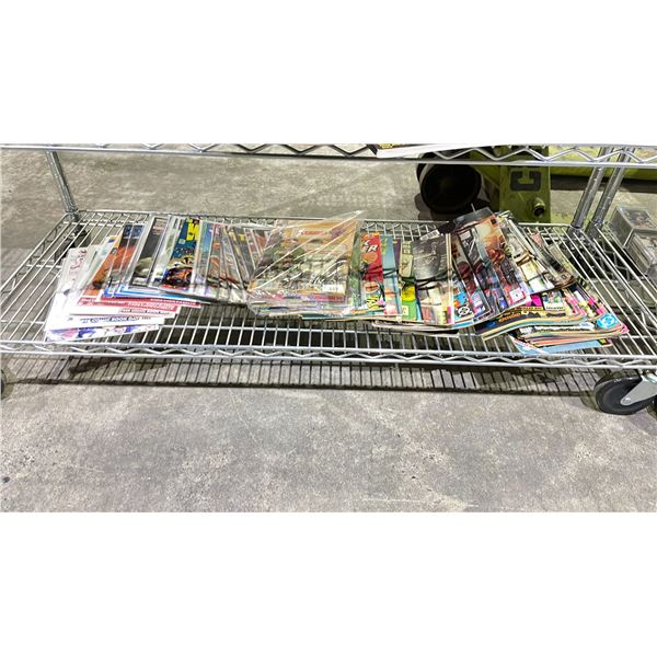 SHELF OF ASSORTED COMIC BOOKS & MAGAZINES