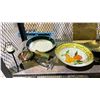 Image 2 : SHELF OF ASSORTED COLLECTIBLES INCLUDING; ELEPHANT TABLE, IRON, BOWLS & MORE