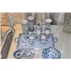 Image 2 : COLLECTION OF PORTUGAL BLUE & WHITE VASE, DISHES, TRAY, COVERED BOX & OIL LAMP (13 PCS)
