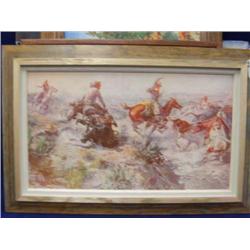 Four pcs framed art and 4 portfolios of art: Charlie Russell Print, framed; Elizabeth Luallen limite