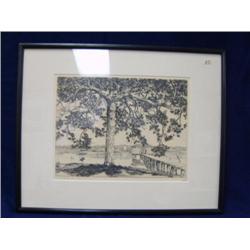 2 matted and framed limited ed. Signed original etchings "Pine Branches" W. Locke; clouds over Manch