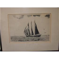2 Limited Ed signed original etchings "Old Down East Coaster" Frederick L Owen; Sine Boat, signed or