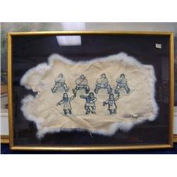 Shadowbox frame original skin drawing by Robert Mayokok, frame is 16 x 23, Rabbit skin (253)