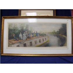 Two framed pcs: matted and framed print 1900 by G Kalachner canal boat: E. L. Henry, frame is 23.5 x