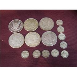 Lot of 6 1921 Morgan silver dollars and 10 mercury dimes (2)