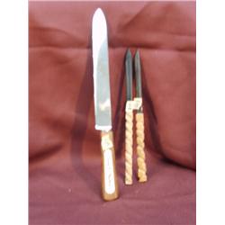 lot of 3 pcs, 2 letter openers, cake knife with inset scrimmed ivory whaling scene (2)