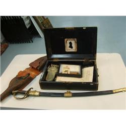 Collection of Civil war memorabilia, belonging to Dute Bullou. Letter, picture, traveling camping de