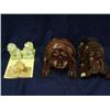 Image 1 : two 8" hand carved wood masks, excellent quality, Pr. Jade lions 3.5" and 4" marble lion (253)