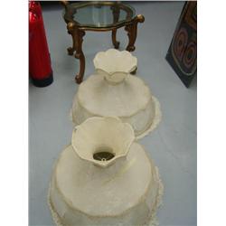 Glass top coffee table and two ornate shades ( 241)