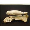 Image 1 : 3.5" spotted ivory seal with inset baleen mounted on a jawbone from a baby walrus, Aningayou from Sa