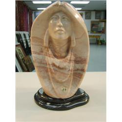 13" soapstone carving on 2" base, Indian woman, pink stone, artist: Jon Deleles (3)