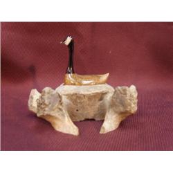 ivory and whalebone Canadian goose on vertebrae nest with egg, Aningayou 4" (2)