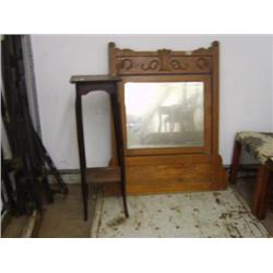 plant stand, needs regluing, oak beveled mirror for dresser (251)