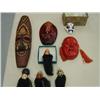 Image 1 : Three antique cameras, collection of masks, asst. silk purses, glass balloon lamp, and asst. items (