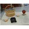Image 7 : Three antique cameras, collection of masks, asst. silk purses, glass balloon lamp, and asst. items (