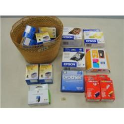 Large lot of brand new printer cartridges in basket (700)
