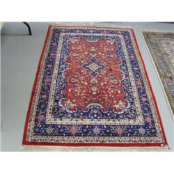 6x47in. Red and blue made in Pakistan Beautiful hand knotted oriental carpet (258)