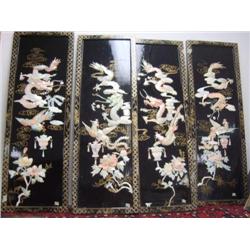 Lot of four oriental panels with mother of pearl flowers and dragons (259)