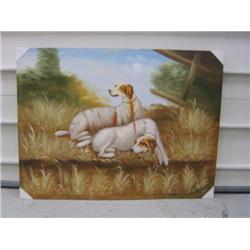 Lot of 4 original oil paintings on canvas  4x3 : Patio with red door, horse faces, 2 horses in front