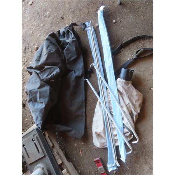 BBQ cover, leaf blower bag, metal rods