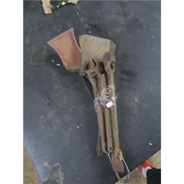 3 antique wrench  fire place scoops