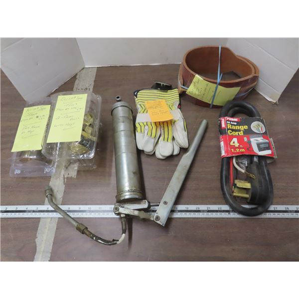 leather belt , grease gun , door knob , deadbolts , 4ft range cord
