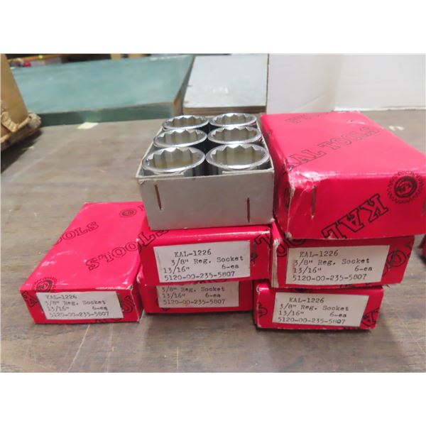 six sets of six  3/8 or 13/16 sockets