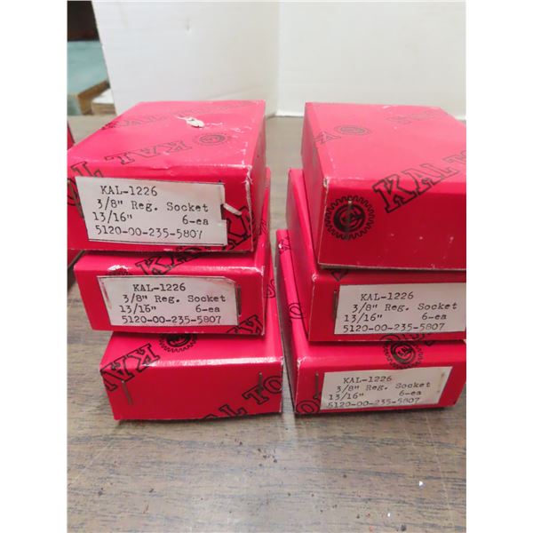 six sets of six  3/8 or 13/16 sockets