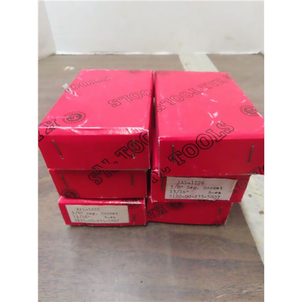six sets of six  3/8 or 13/16 sockets