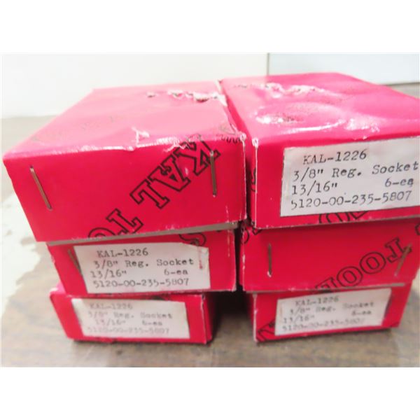 six sets of six  3/8 or 13/16 sockets