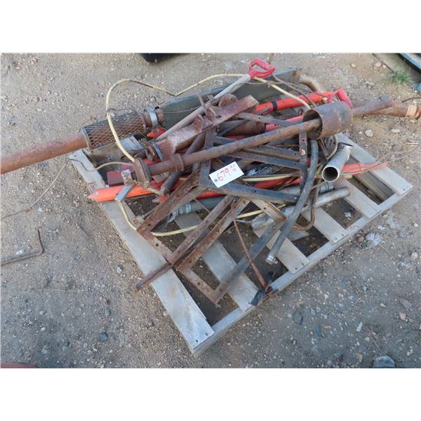 pallet of misc. steel , trailer jack , semi stack