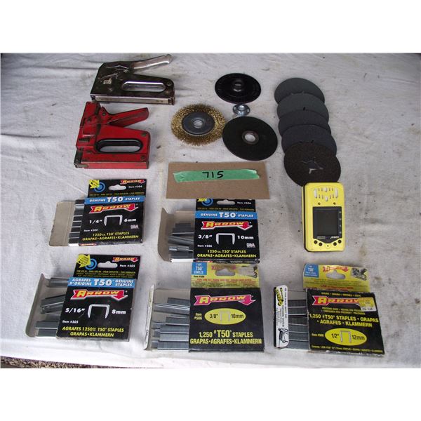 2 Staplers  along with many assorted staples. Grinding & sanding discs.  1 M40-4 head gas monitor