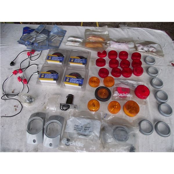 Assortment of Trailer Clearance Lights, (some LED) and pig tail wiring sets.