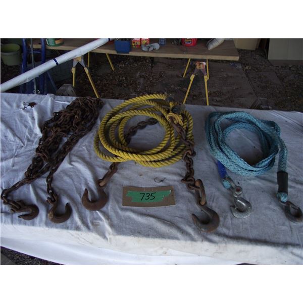 2-Tow Ropes, blue-13ft, yellow-23ft and 1- 5/16 chain 25ft