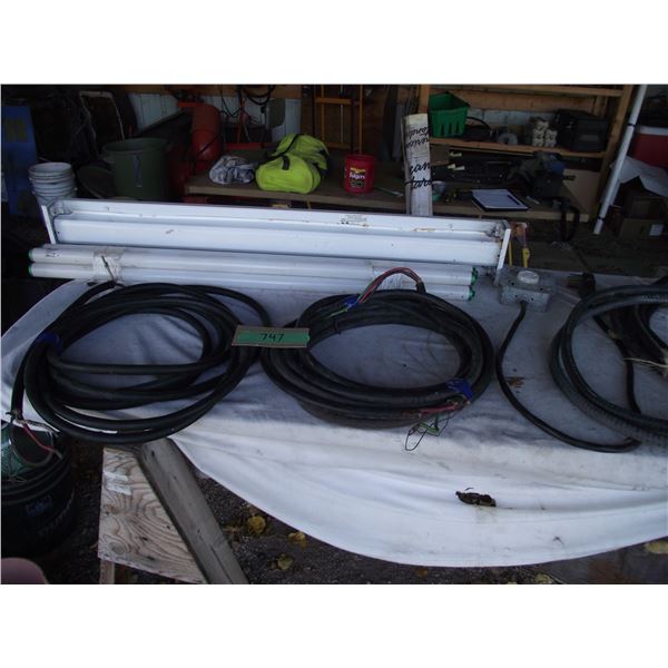 Electrical cables. 10ft 3-14 teck, 30ft 3-1 teck, 2x 4c #8 sow cable 25 ft each, 1 light w/4 new bul