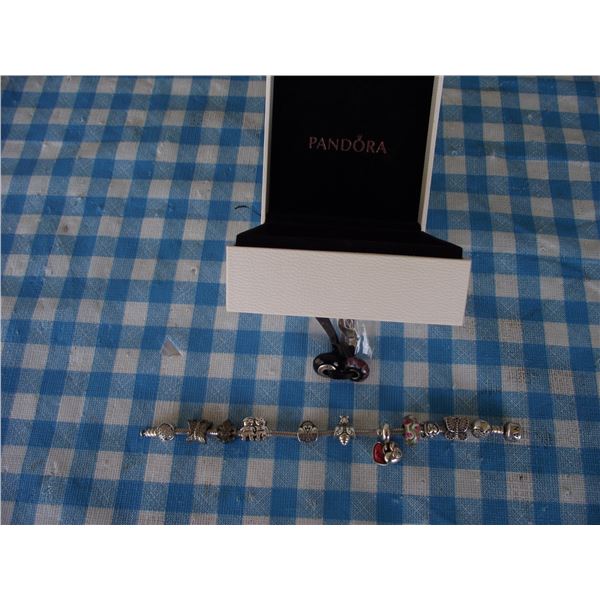 Pandora Jewelry,  bracelet and 9 charms.