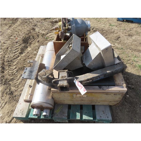 pallet of Canadian armed forces items , heater , hitch , misc. parts