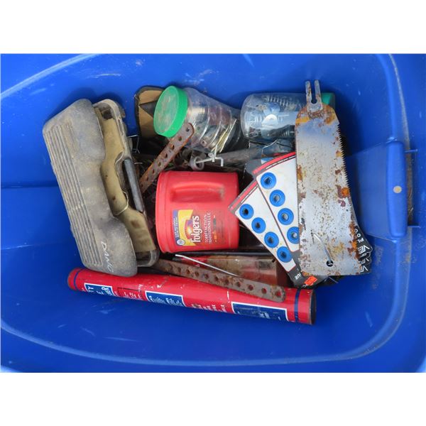 tote with hardware , hinges , assorted misc.