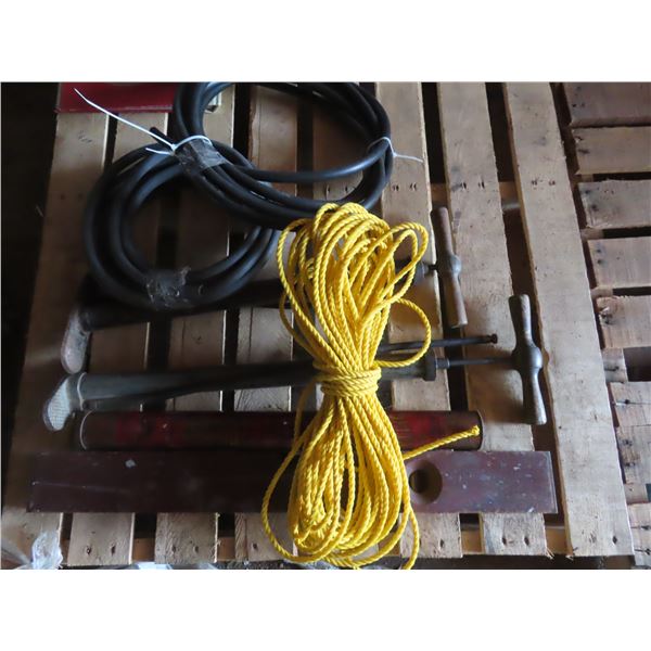 vintage air pumps , hose , rope , level , extinguisher