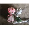 Image 1 : 3 vintage gas cans and a oil jug and glass bottle