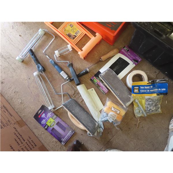 tote with painting , mudding , drywall tools / supplies