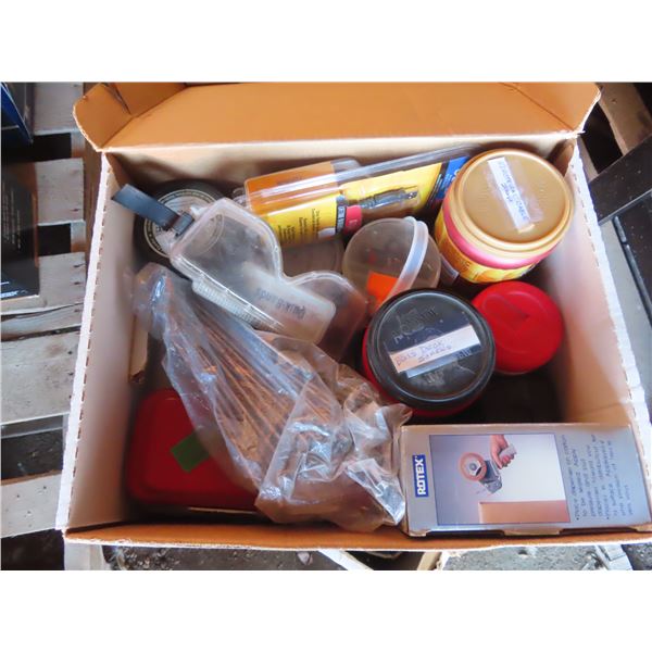 box of bolts safety glasses, and fence ties