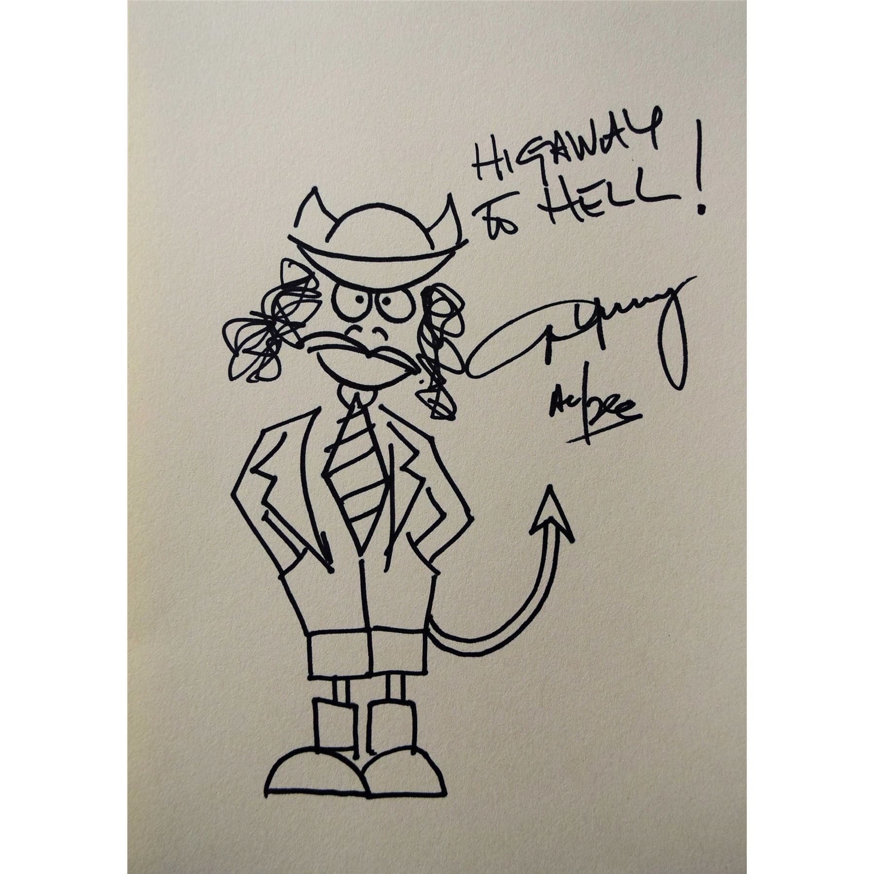 ACDC Angus Young hand drawn and signed sketch