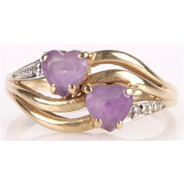 10K YELLOW GOLD HEART AMETHYST LADIES RING