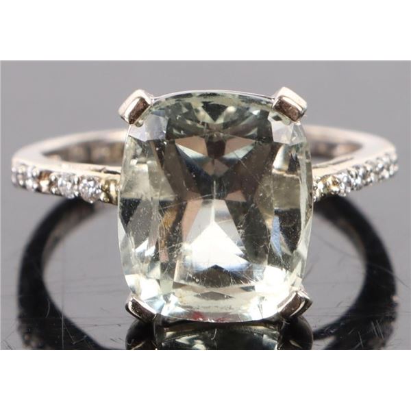 14K WHITE GOLD DIAMOND QUARTZ LADIES RING