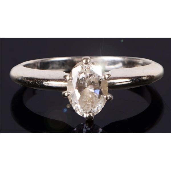 14K WHITE GOLD BRILLIANT OVAL DIAMOND LADIES RING