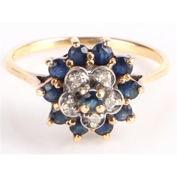 14K YELLOW GOLD BLUE TOPAZ DIAMOND LADIES RING