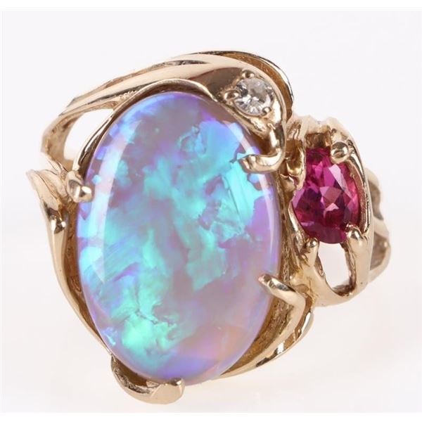 BLUE FIRE OPAL DIAMOND 14K YELLOW GOLD LADIES RING